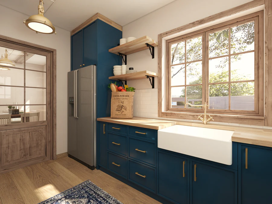 Navy slim fridge cabinet